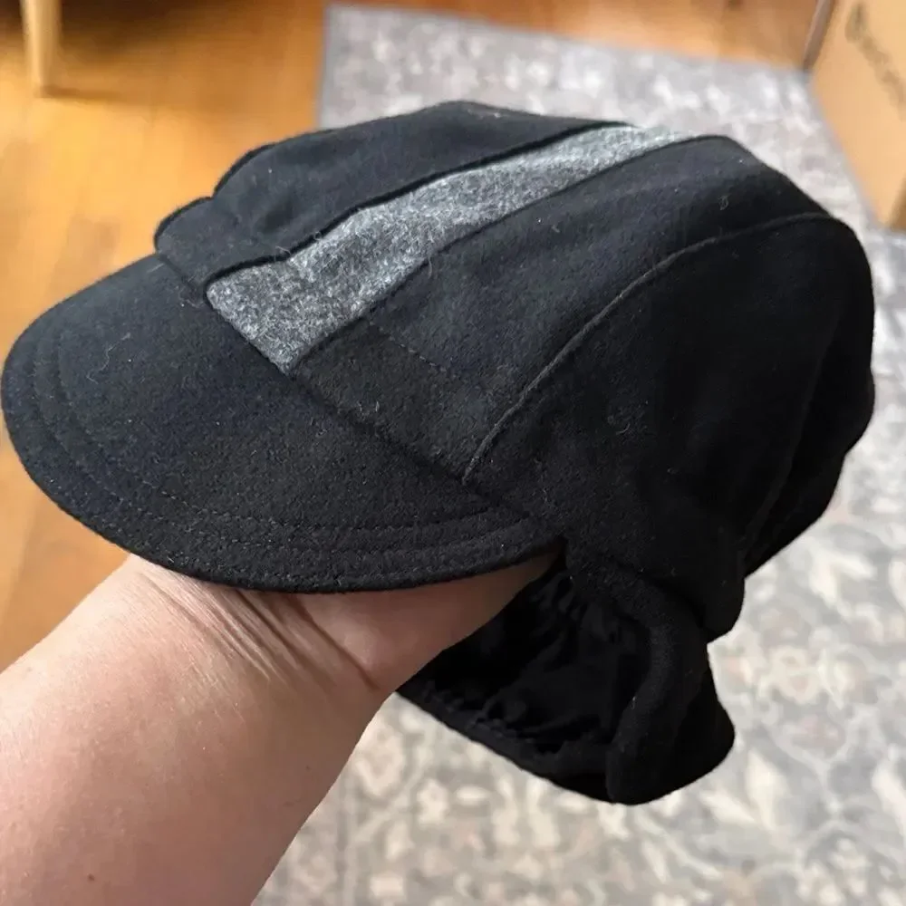 Walz Black/Grey Stripe Wool Flannel Ear Flap Cap